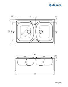 Deante Tango tērauda izlietne, 2 bļodas - uzliekama ZM5_3200 2