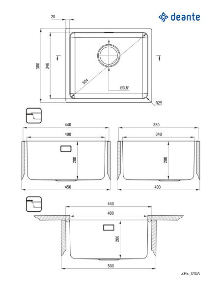 Deante Egeria tērauda izlietne, 1 bļoda ZPE_010A Deante Egeria tērauda izlietne, 1 bļoda ZPE_010A