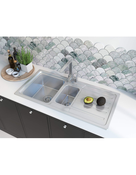 Deante Virgo tērauda izlietne, 1,5 bļodas ar notecinājumu ZPV_0513