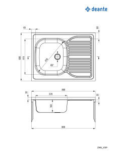 Deante Tango tērauda izlietne, 1 bļoda ar notecinājumu, labajā pusē - uzliekama ZM6_311P 2