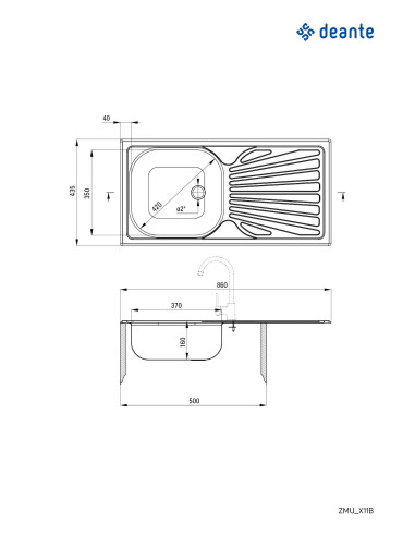 Deante Techno tērauda izlietne, 1 bļoda ar notecinājumu ZMU_011B