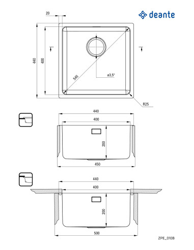 Deante Egeria Tērauda izlietne, 1 bļoda ZPE_010B