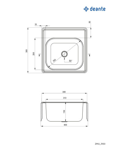 Deante Techno Steel izlietne, 1-bļoda ZMU_3100
