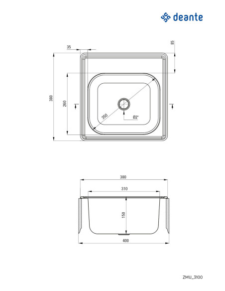Deante Techno Steel izlietne, 1-bļoda ZMU_3100 Deante Techno Steel izlietne, 1-bļoda ZMU_3100