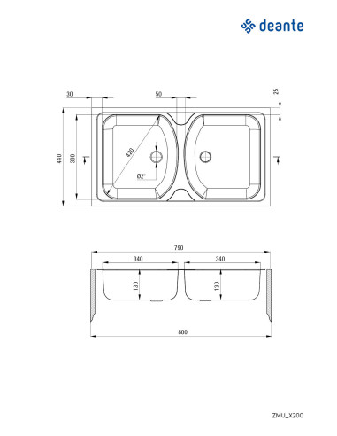 Deante Techno Steel izlietne, 2-bļodas ZMU_3200