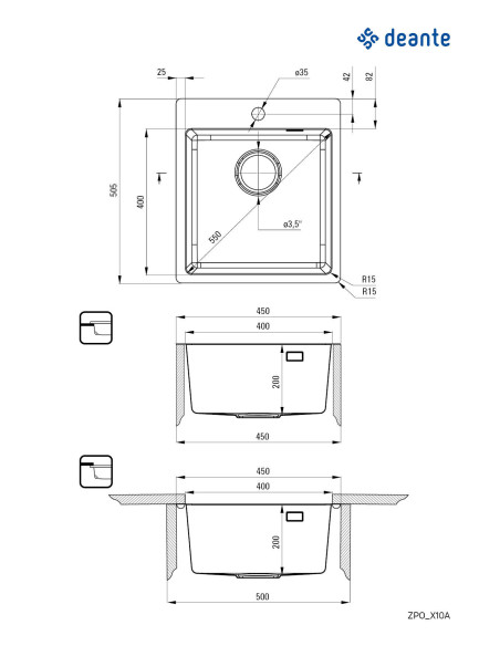 Deante Olfato tērauda izlietne, 1 bļoda ZPO_010A