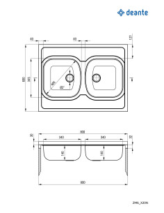 Deante Tango tērauda izlietne, 2 bļodiņas - uzliekams ZM6_020N 2