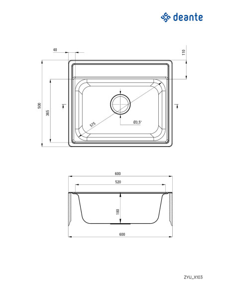 Deante Soul tērauda izlietne, 1 bļoda ZYU_0103