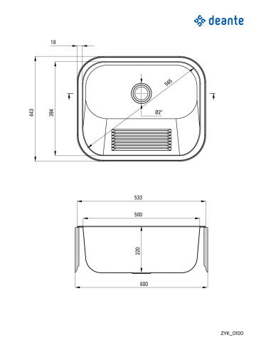 Deante saimniecības izlietne, 1 bļoda - iebūvēta vai pie sienas stiprināma ZYK_0100
