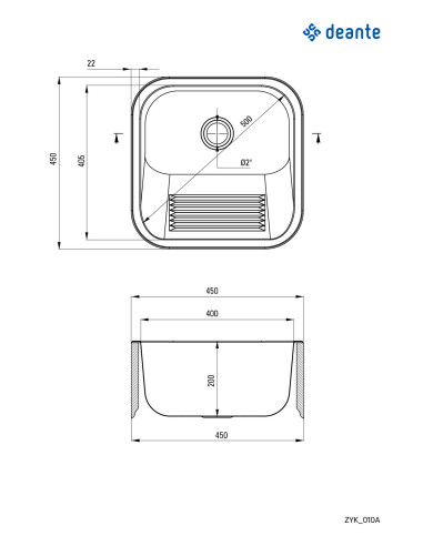 Deante Utility izlietne, 1-bļoda - ielaidums vai pie sienas stiprināms ZYK_010A