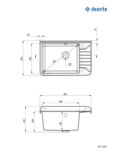 Deante dārza saimniecības izlietne, 1 bļoda — pie sienas stiprināma ZYT_211A