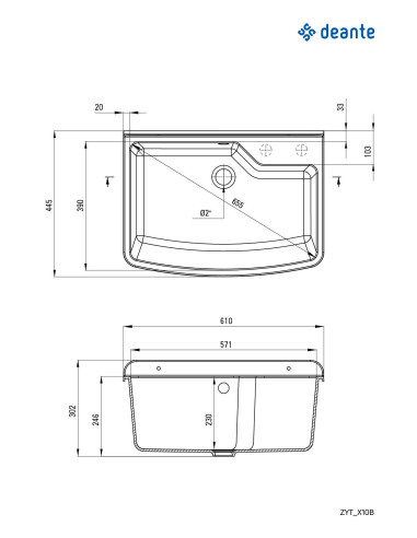Deante dārza sadzīves izlietne, 1 bļoda — pie sienas stiprināma ZYT_310B