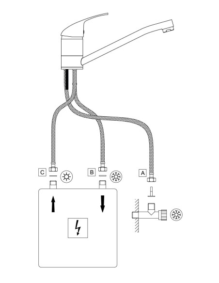 Deante Virtuves krāns, zemspiediens, trīsceļu - sildītāja pieslēgšanai BEZ_060H