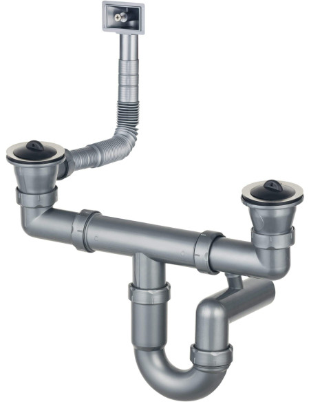 Deante uzliekama tērauda izlietnes notekas komplekts, 2 bļodas - 2 collu noteka ZXY_9924