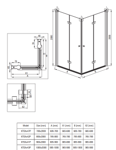 Deante Kerria Plus dušas kabīne, kvadrātveida, 80x80 cm KKN0X08X08 2
