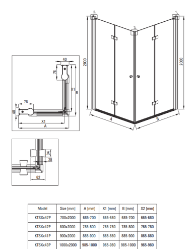 Deante Kerria Plus Shower cabin, square, 80x80 cm KKN0X08X08 - 2