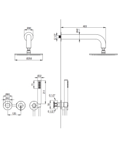 Deante Silia Iebūvējama dušas komplekts ar dušas galvu - ar horizontālu maisītāju NQS_N0YK 2
