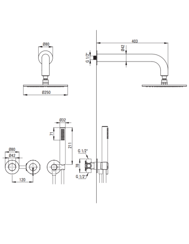 Deante Silia potinkinis dušo komplektas su dušo galvute – su horizontaliu maišytuvu NQS_N0YK - 2