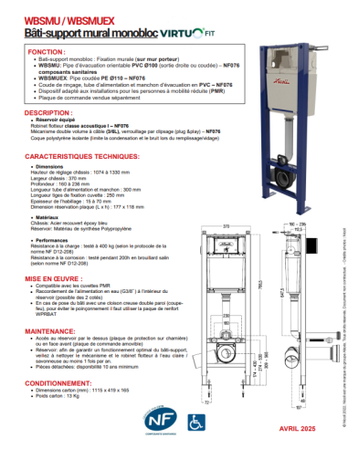 Nicoll Virtu FIT Concealed frame for toilet with cistern, without button WBSMUEXC - 4