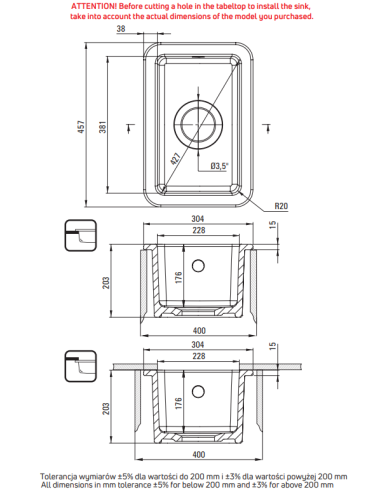 Deante Lumi keramikas izlietne, 1 bļoda ZCU_610A - 2