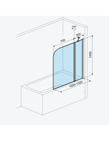 900. sērijas divdaļīga vannas sieniņa (30+70) x 145, kreisā/labā - 7