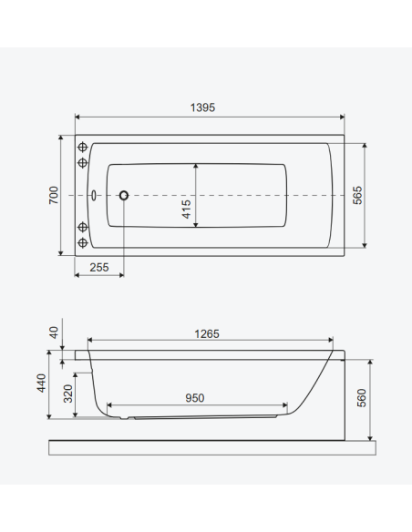 Taisnstūrveida vanna Aquaria 140x70 cm, spīdīgi balta - 4
