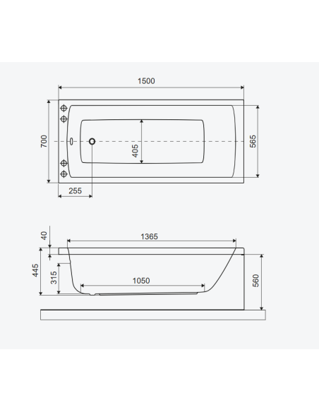 Taisnstūrveida vanna Aquaria 150x70 cm, spīdīgi balta - 4