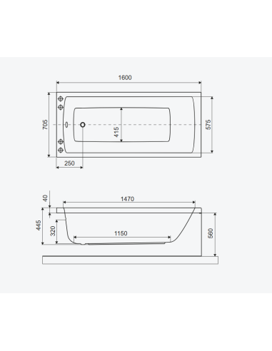 Aquaria taisnstūra vanna 150x70 cm, spīdīgi balta - 4