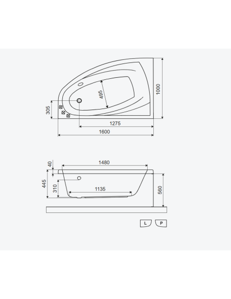 Aquaria Comfort stūra vanna 160x100 cm, kreisā puse, spīdīgi balta - 4 Aquaria Comfort stūra vanna 160x100 cm, kreisā puse, spīdīgi balta - 4