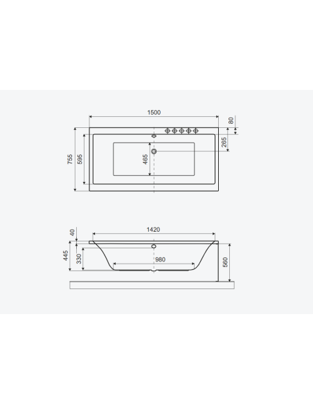 Pryzmat taisnstūra vanna 150x75 cm, balta, spīdīga - 5