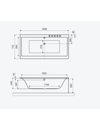 Pryzmat taisnstūra vanna 170x75 cm, balta, spīdīga - 2