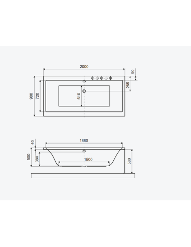 Pryzmat taisnstūra vanna 200x90 cm, balta, spīdīga - 5