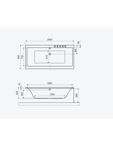 Pryzmat taisnstūra vanna 200x90 cm, balta, spīdīga - 5