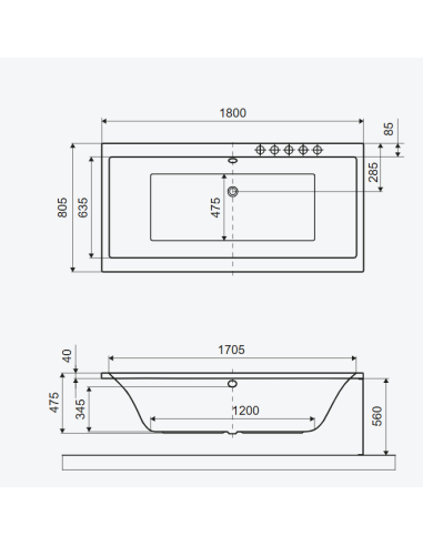 Pryzmat taisnstūra vanna 180x80 cm, balta, spīdīga - 4