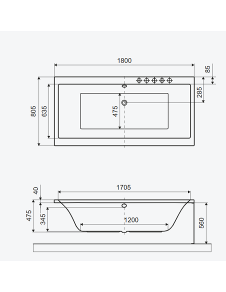 Pryzmat taisnstūra vanna 180x80 cm, balta, spīdīga - 4
