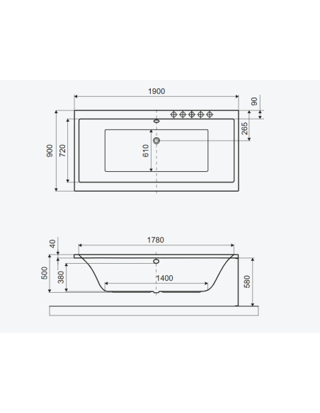 Pryzmat taisnstūra vanna 190x90 cm, balta, spīdīga - 4