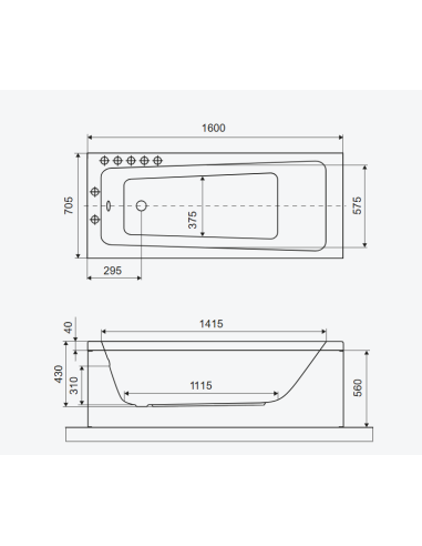 Ava taisnstūra vanna 160x70 cm, spīdīgi balta - 3