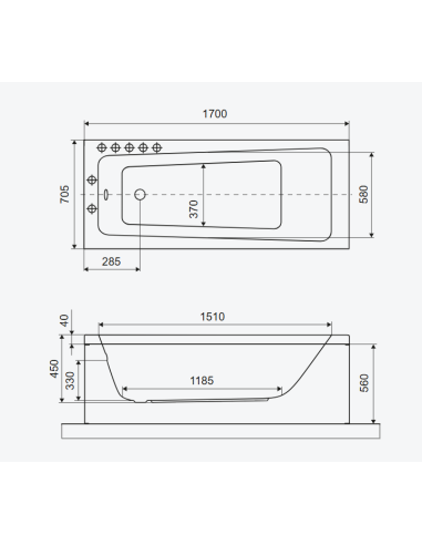 Ava taisnstūra vanna 170x70 cm, spīdīgi balta - 1