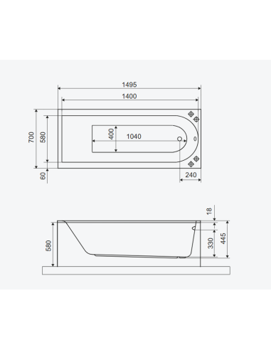 Aurum Slim taisnstūra vanna 150x70 cm, balta, spīdīga - 6