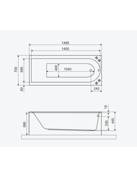 Aurum Slim taisnstūra vanna 150x70 cm, balta, spīdīga - 6