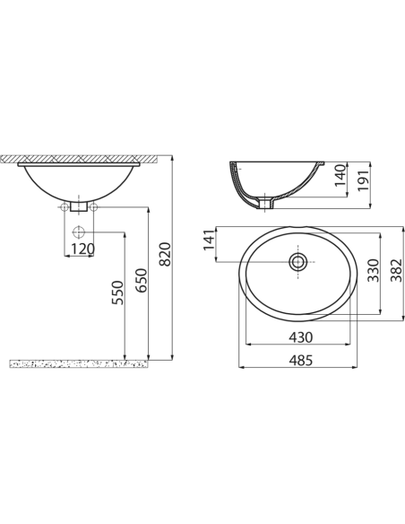 33x43 cm UNDERCOUNTER MEDIUM WASHBASIN WHITE (outer dimensions 38x49 cm) - 2 33x43 cm UNDERCOUNTER MEDIUM WASHBASIN WHITE (outer dimensions 38x49 cm) - 2