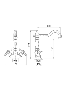 Смеситель для умывальника МОРАВА РЕТРО в бронзе - Barva Stará mosaz (Bronz),Rozměr 1/2'' 2