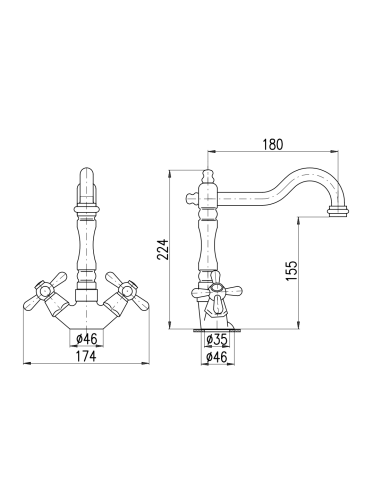 Basin lever mixer MORAVA RETRO bronze - Barva stará mosaz,Rozměr 1/2'' - 2