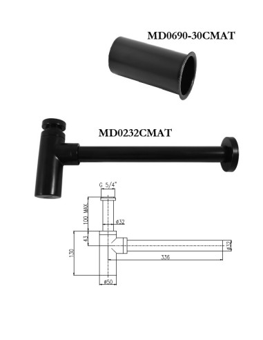 Сифон для раковины MD0232CMAT, MELNS/MAT.