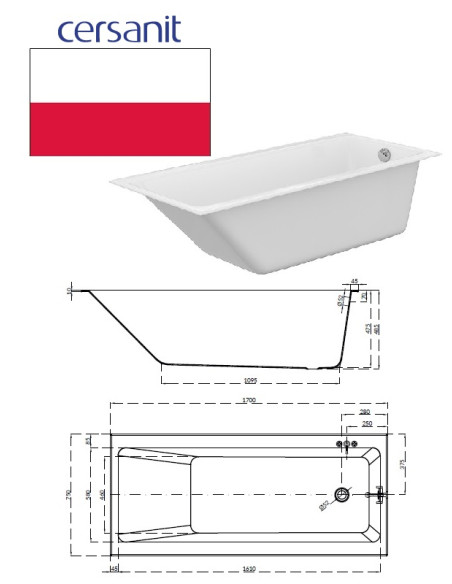 Bathtub acrylic with legs 170x75cm, CREA