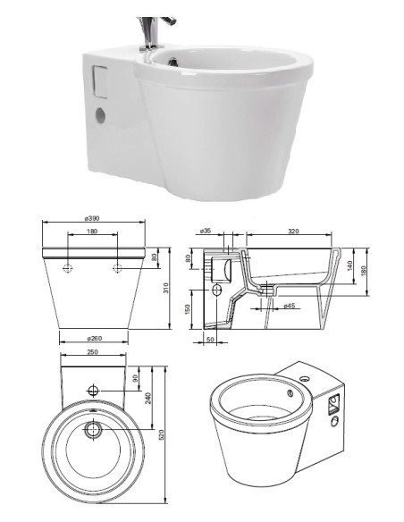WC bidet (wall hung) 112450 white, REFLEX