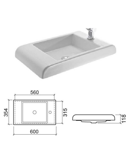 Ceramic sink 60x35cm white, FRAME