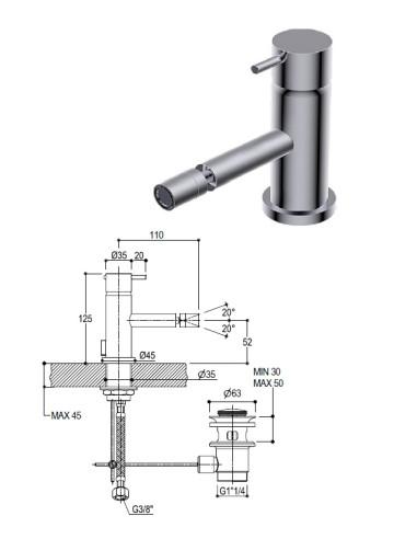Смеситель для биде EOBA0120L хром, EOBA