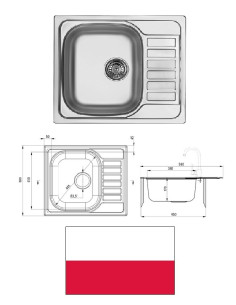 Virt.izlietne ar sifonu/stipr.58x50x17cm, SOUL|Kitchen...