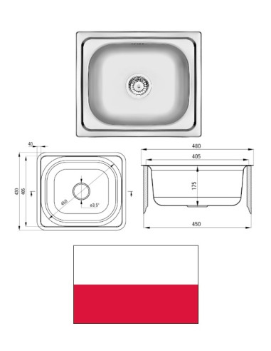 Virt.izlietne nerūs.tērauda 48x43x17.5cm, DOPPIO|Kitchen sink stainless steel 48x43x17.5, DOPPIO|Кухонная мойка нерж.сталь 48х43